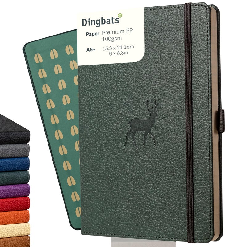 Dingbats* Notebooks Dingbats A5 Wildlife Notebook Journal Hardcover, Cream 100gsm Ink-Proof Paper, 6.1 x 8.5 inches, 192 pages (Green Deer, Squared) - Image 1